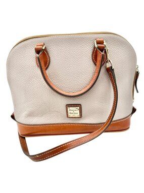 Dooney and Bourke Pebbled Leather Satchel Tan Trim Red Inside Handles Opt Strap